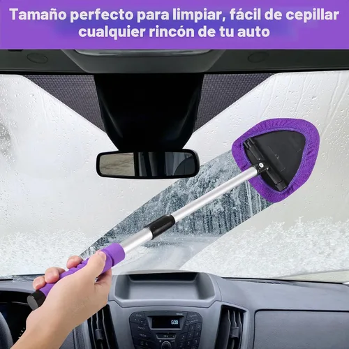Vista 2 de XINDELL Herramienta de limpieza de parabrisas – Kit de limpieza de ventana interior y exterior de coche rosa de 24 pulgadas con mango extensible y 4