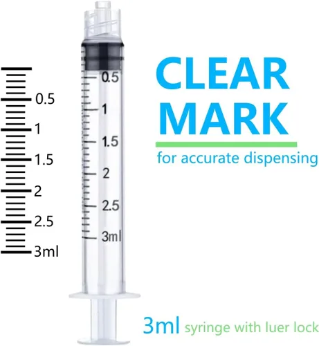 Vista 2 de Paquete de 100 jeringas de plástico de 0.1 fl oz/cc Luer Lock Tip – Herramientas de jeringa de medición de líquidos (sin aguja) – Estériles