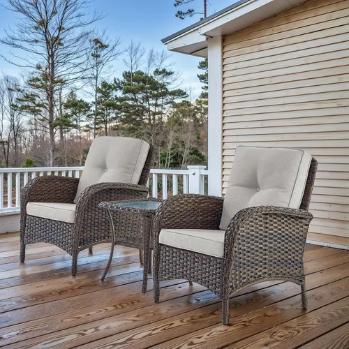 Vista 23 de HUMMUH Juego de 2 sillas de mimbre para exteriores, sillas de comedor con respaldo alto y asiento profundo para jardín, porche, patio trasero