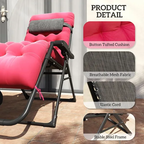 Vista 7 de Outsunny Zero Gravity - Silla reclinable con cojín, color rojo