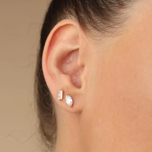 Vista 4 de Marquise Stud Earrings for Women with Moissanite And White Cubic Zirconia