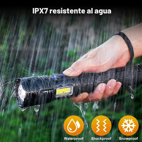Vista 7 de MILAOSHU Linternas Recargables de 90000 Altos Lúmenes, Batería de 10000 ɱAh, Linterna LED con Luz Cob para el Hogar, Súper Brillante, 7 Modos