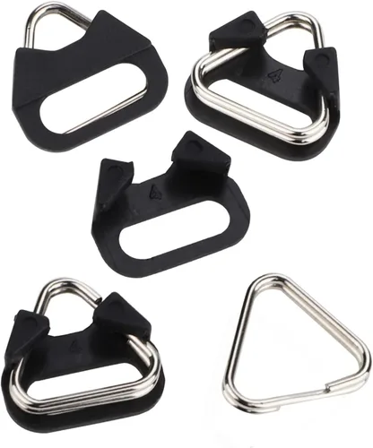 Vista 2 de Leftfoto Anillo dividido triangular de acero inoxidable, anillo de gancho para correa de cámara, con tapa de plástico, para cinturón para correa