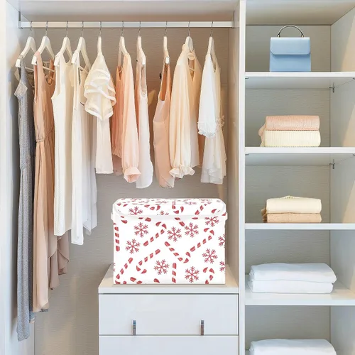 Vista 4 de CaTaKu Contenedores grandes de tela con tapas, cajas de almacenamiento de bastones de caramelo de Navidad con asas para organizar la ropa, cubos