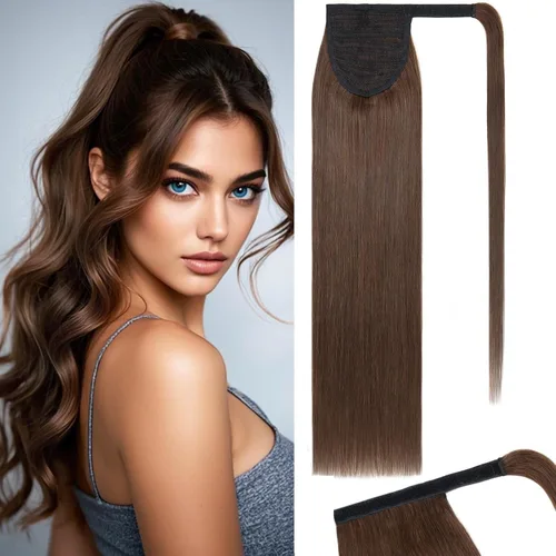 Vista 38 de Rich Choices Extensión de cola de caballo con clip de garra, cabello humano real, una pieza, extensiones de cabello largo Remy para mujer, #18P613