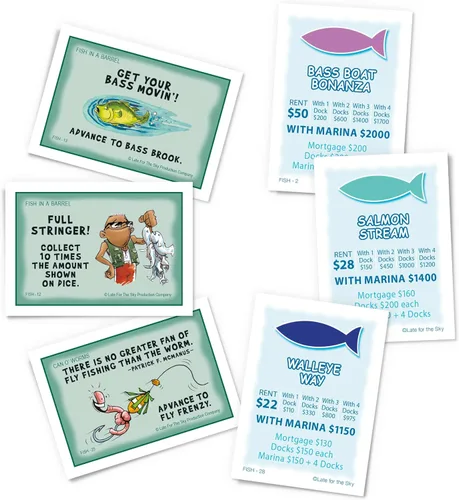 Vista 3 de Late for the Sky Fishin'-Opoly Juego de mesa, 2-6 jugadores Estrategia Pesca