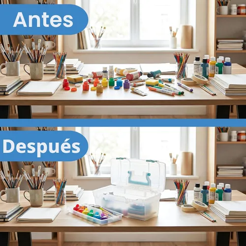 Vista 5 de ArtBin 6937AG Essentials contenedor con bandeja extraíble, organizador portátil de arte y manualidades con asa y bandeja, transparente/aguamarina
