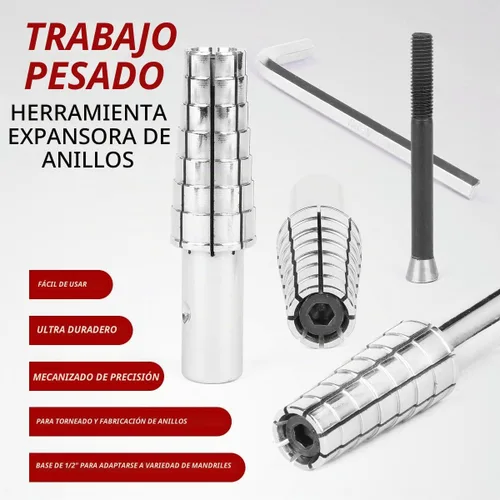 Vista 5 de Mandril de anillo de acero inoxidable expandible con llave Allen hexagonal, herramienta moldeadora de anillos resistente para torneado de anillos