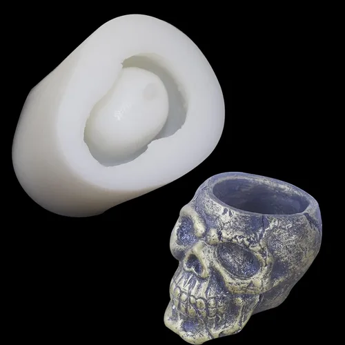 Vista 4 de Moldes de silicona con calavera de Halloween, moldes de fundición de resina, moldes para suculentas, portavelas, moldes de silicona