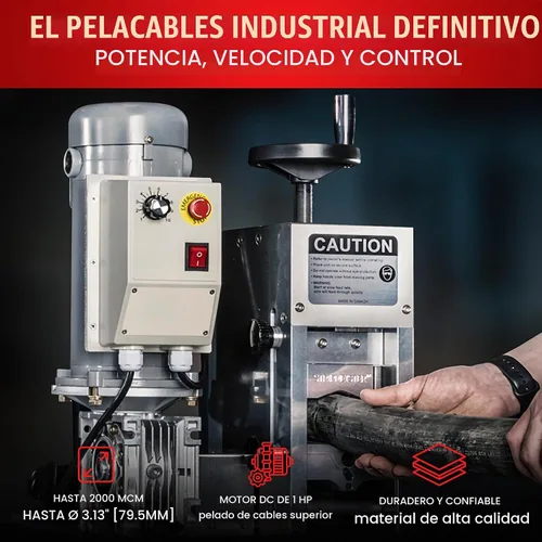 Vista 4 de StripMeister Máquina peladora de cables industrial E2000x - Tamaño de cable de hasta Ø3-1/8", sin atascos, pelacables automático con motor de CC