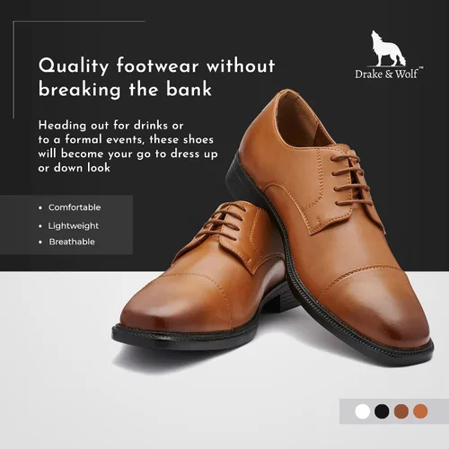 Vista 2 de Drake & Wolf Handmade Mens Oxford Shoes - Mens Dress Shoes - Classic Manmade Microfiber Leather Oxfords for Men Casual Dress Shoes - Comfortable