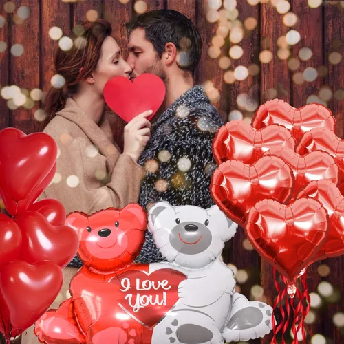 Vista 8 de Juego de globos y globos de aniversario, kit romántico de globos de corazón con rosa roja, decoraciones de aniversario para boda, confesión