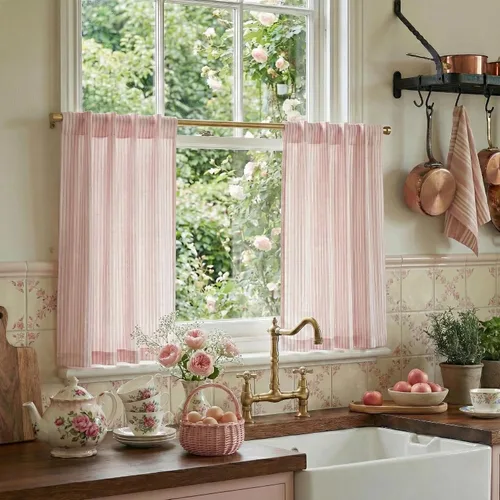Vista 20 de RYB HOME - Cortinas de café de 24 pulgadas de largo, cortinas cortas de lino traslúcidas para ventana pequeña, cortina de media privacidad con Angora