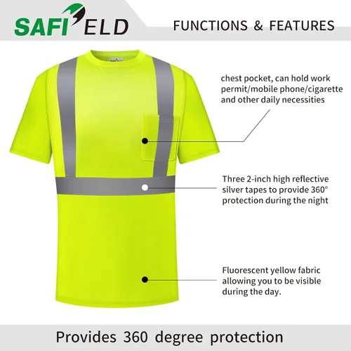 Vista 2 de Hi Vis - Camisetas de seguridad para hombre, reflectantes, de alta visibilidad, manga corta y larga, con bolsillo, paquete de 3 y 5