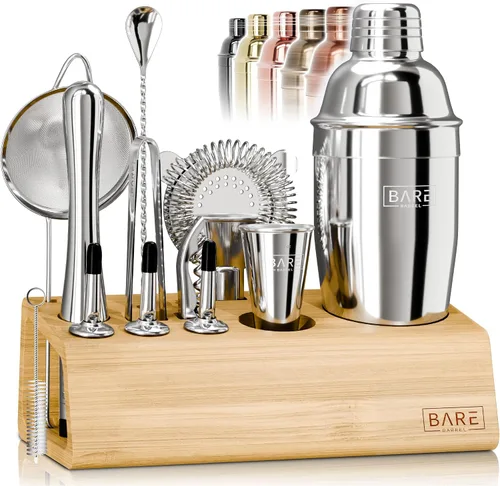 Vista 14 de Mixology Bartender Kit Bar Set Juego de coctelera de 14 piezas Herramientas de mezcla de Martini Barware para el hogar Incluye 35 tarjetas
