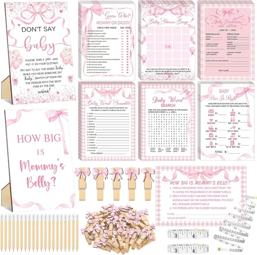 Vista 32 de Funnymoom Set de 426 piezas de juegos de baby shower de Halloween, 8 juegos, incluye bingo de baby shower, el precio correcto, adivina quién