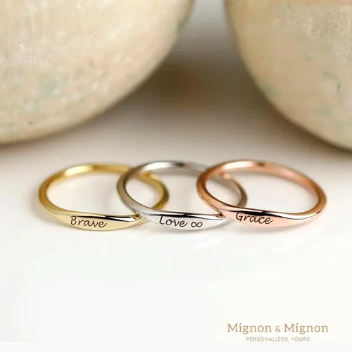 Vista 3 de Custom Name Ring Mother's Day Gift Mom Ring Personalized Stacking Ring Dainty Engraved Matching Ring Friend Bridesmaids Gifts Promise Ring Boyfriend