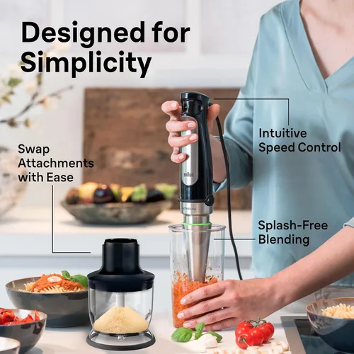 Vista 4 de Braun MultiQuick MQ7025X Batidora de mano, mezcla más rápida y fina Hand Blender,Blender For Smoothies,Electric Whisk,Stick Blender With Chopper