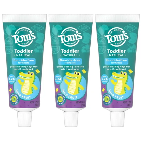 Vista 9 de Pasta de dientes en gel sin fluoruro para niños marca Tom's of Maine, 3 Count For Ages 3-24 Months, Great Training Toothpaste, Gently Cleans, Dye