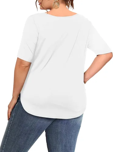 Vista 3 de Amoretu Blusa casual de manga corta con cuello en V para mujer, talla grande