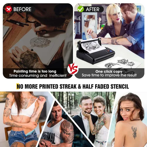 Vista 8 de Impresora de transferencia de plantillas de tatuaje con 20 hojas de plantilla, impresora de plantillas de tatuaje para hombres y mujeres