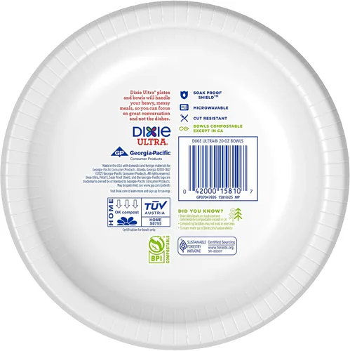 Vista 6 de Dixie Ultra, Cuencos de papel grandes, 20 onzas, 56 unidades, aptos para microondas, compostables, cuencos desechables, ideales para desayuno
