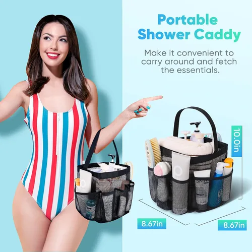 Vista 4 de Eudele – Neceser de malla para ducha portátil para artículos básicos de dormitorio universitario, bolsa de ducha grande con 8 bolsillos para playa