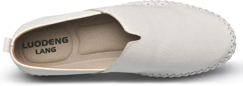 Vista 4 de Mocasines de cuero genuino para hombre, suaves, transpirables, hechos a mano, con costuras a la moda, casuales, ligeros, zapatos de vestir