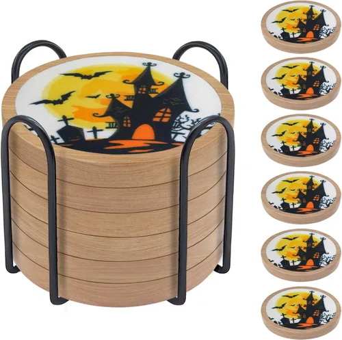 Vista 19 de Posavasos de madera para bebidas, Minacun conjuntos de posavasos absorbentes de 5, posavasos para bebidas para protección de mesa de café