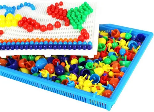 Vista 6 de HenMerry Uñas creativas de hongos, mosaico, tablero de clavijas, rompecabezas 3D, juego de bloques de construcción (600 piezas)