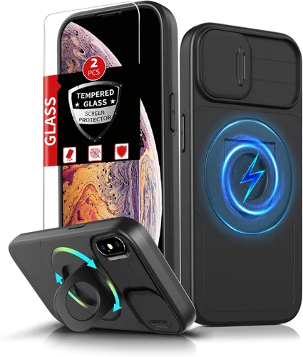 Vista 49 de Funda magnética para iPhone 11 Pro compatible con carga inalámbrica MagSafe, con 2 protectores de pantalla, anillo kickstand de 360° integrado +