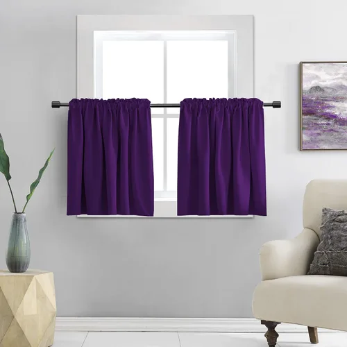 Vista 26 de DONREN Cortinas Cenefas de 20 pulgadas de largo - 2 paneles opacos aislantes térmicos pequeñas cenefas de cortina para baño con bolsillo para barra