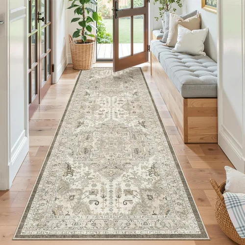 Vista 78 de Madane Alfombra lavable de 2 x 3 pies, alfombra de entrada pequeña, antideslizante, vintage, para entrada interior, alfombra de pelo bajo