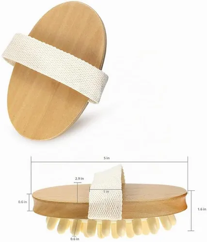 Vista 5 de Cepillo corporal de masaje de madera natural para celulitis y mejora la circulación sanguínea linfática, cepillo seco para quitar la piel muerta