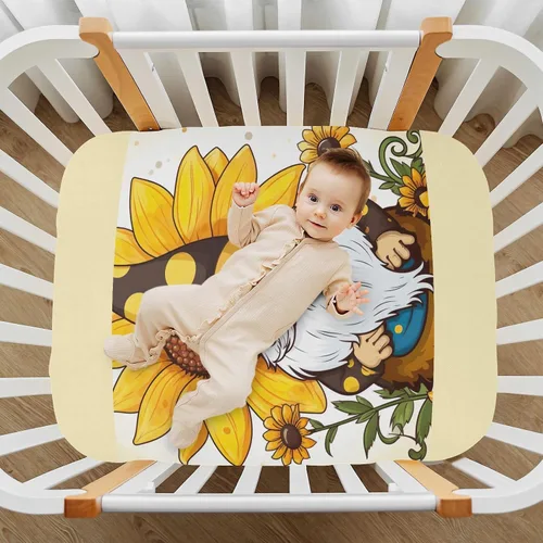 Vista 7 de Fitted Crib Sheets Gnome Sunflower Mini Crib Sheets for Boy & Girl Toddler Mattress Sheets Playard Sheet 21216286