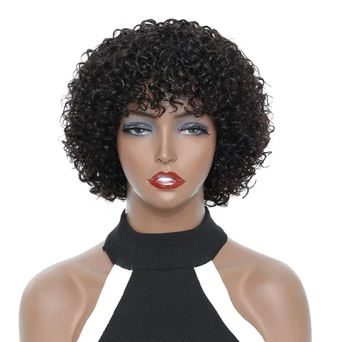 Vista 12 de Peluca de cabello humano rizado estilo Bob para mujeres negras, 150% de densidad, mezcla de castaño caoba, peluca corta sin pegamento por