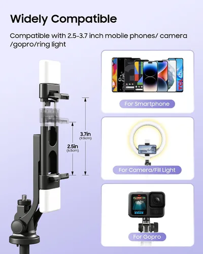 Vista 7 de Trípode para selfie stick de 53 pulgadas con luz, soporte mejorado para teléfono celular de 4 patas, trípode para cámara con control remoto
