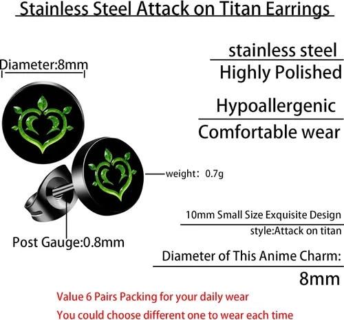 Vista 7 de MARSALIA Aretes de anime, aretes de impacto Genshin para hombres y niños, 6 pares de aretes negros de acero inoxidable para fanáticos de Genshin