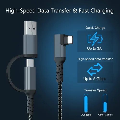 Vista 2 de Cable de enlace trenzado USB C a USB CA 2 en 1 tipo C USB 3.2 Gen1, cable de transferencia de datos de alta velocidad y cable de carga rápida
