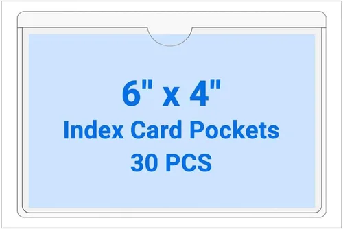 Vista 111 de 30 PCS Clear Self Adhesive Plastic Label Pockets, Top Loading Business & Library Index Card Holders, Peel and Stick Sleeves for Storage Bins, Totes