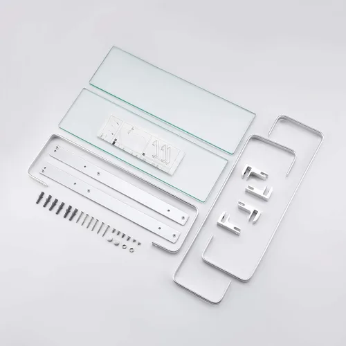 Vista 9 de KES Estante de vidrio templado para baño, estante de vidrio de almacenamiento de 2 niveles, rectangular con barra montado en la pared, acabado