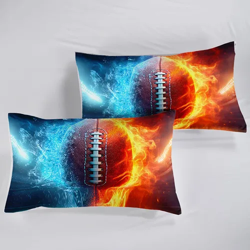 Vista 7 de QOOMO Juego de edredón de fútbol americano de 3 piezas, tamaño individual, juego de ropa de cama de fuego y agua para adolescentes, niños y niñas