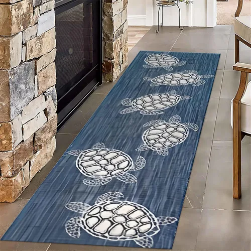 Vista 16 de Alfombra de pasillo larga con diseño de tortuga de acuarela, 2 x 6 pies, alfombra de camino de tortuga azul agua de mar para pasillos, alfombra