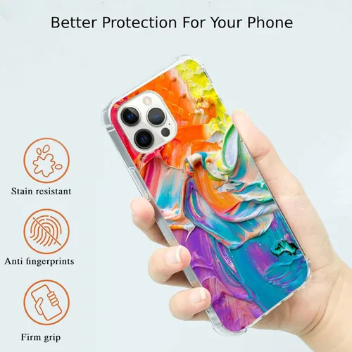 Vista 2 de Funda de pintura colorida compatible con iPhone 14 Pro Max, moderna funda de silicona abstracta colorida a prueba de golpes, antiarañazos, funda