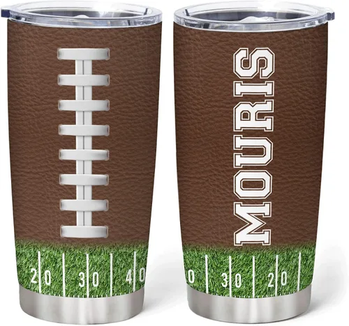 Vista 14 de Hyturtle Vaso de fútbol personalizado – Vaso de acero inoxidable con nombre personalizado de 20 onzas con tapa con pajilla, regalos de fútbol