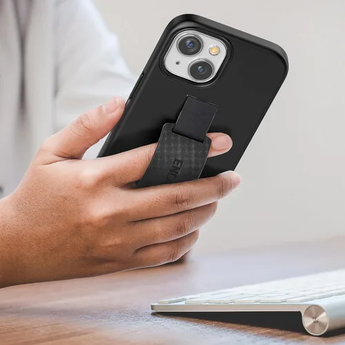 Vista 5 de ENCASED Funda de agarre con correa de mano, diseñada para iPhone 15 con bucle para el dedo (2023) Soporte de teléfono de silicona cómodo - Negro