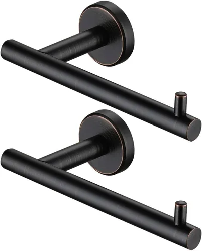 Vista 12 de JQK Soporte de papel higiénico negro, dispensador de papel higiénico de acero inoxidable 304 de 5 pulgadas de grosor de 0.032 in, montaje en pared