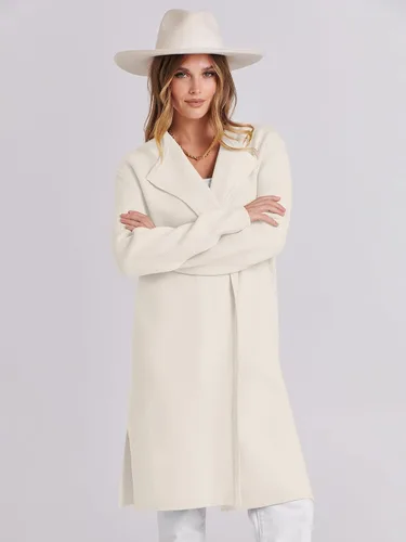 Vista 5 de Caracilia Cárdigan largo de punto para mujer, suéter de gran tamaño, frente abierto, manga larga, solapa, chaqueta casual, abrigo de otoño, abrigo