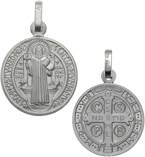 Vista 2 de Plata de ley 925Saint Benedict Encanto Colgante, fabricado en Italia, 15mm de diámetro