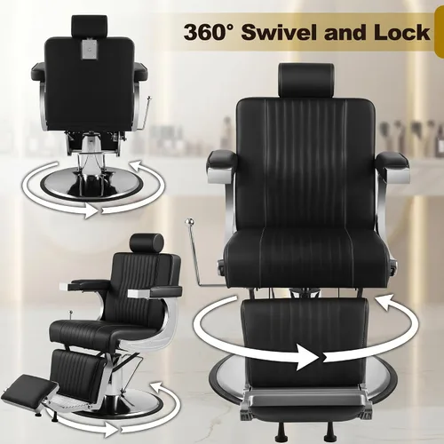Vista 5 de LOUVIXA Sillas de peluquería para peluquería, sillas reclinables para estilista, silla de peluquería giratoria profesional 360, silla de pelo